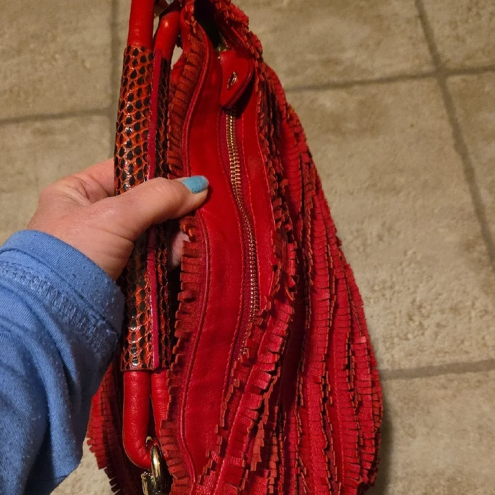 Jimmy Choo Red Hobo Bag With Python Snake Skin Handel With COA